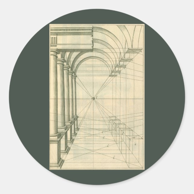 Vintage Architecture, Arches Columns Perspective Classic Round Sticker (Front)