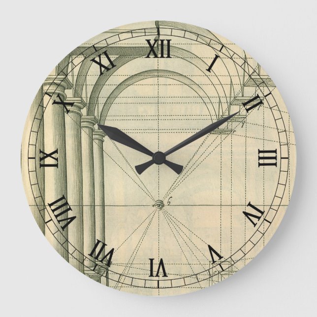 Vintage Architecture, Arches Columns Perspective Large Clock (Front)