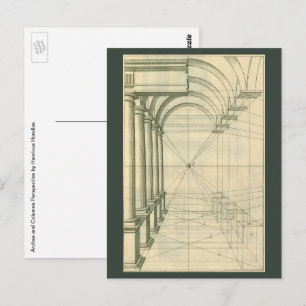 Vintage Architecture, Arches Columns Perspective Postcard