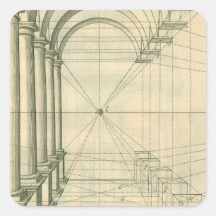 Vintage Architecture, Arches Columns Perspective Square Sticker