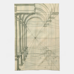 Vintage Architecture, Arches Columns Perspective Tea Towel