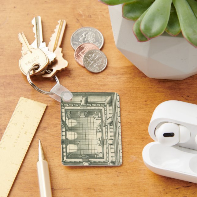 Vintage Architecture, Atrium Courtyard Perspective Key Ring (Desk)