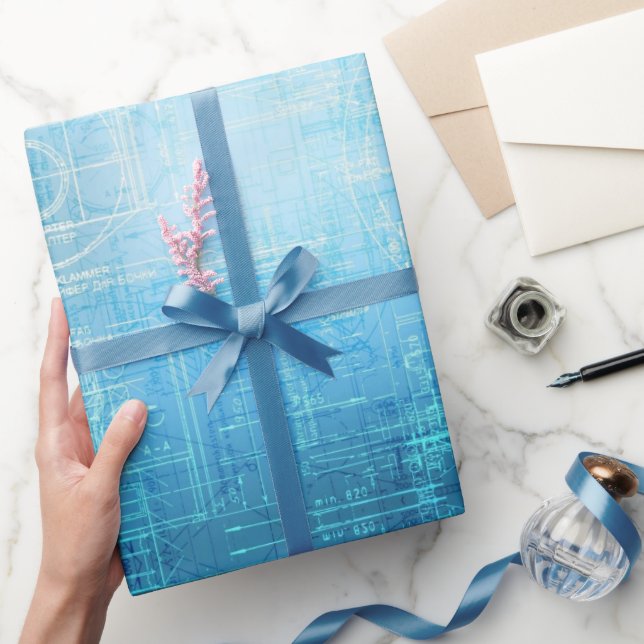 Vintage Architecture Blueprint Blue Wrapping Paper (Gifting)