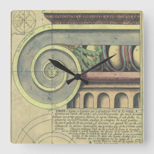 Vintage Architecture; Capital Volute by Vignola Square Wall Clock