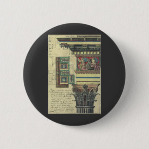 Vintage Architecture, Column with Cornice Moulding 6 Cm Round Badge