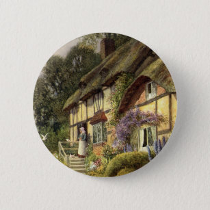 Vintage Architecture, Country Cottage House 6 Cm Round Badge