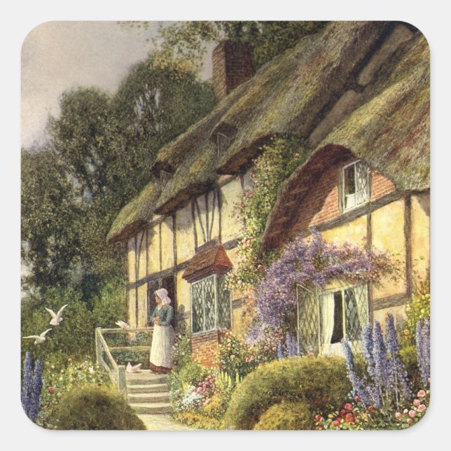 Vintage Architecture, Country Cottage House Square Sticker (Front)