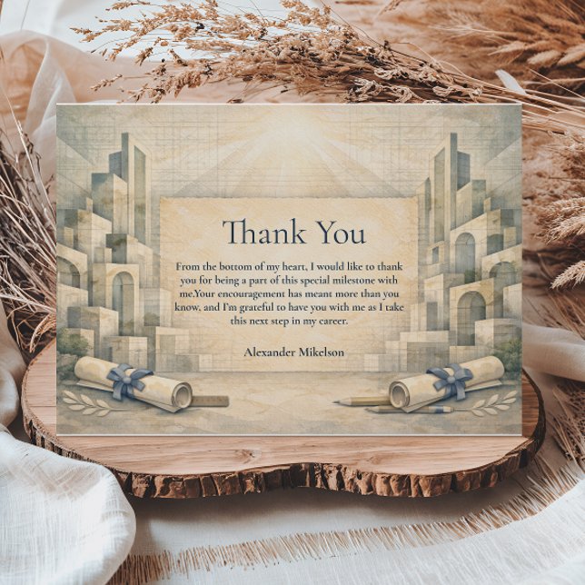 Vintage Architecture Drawing Graduation Thank You Card (Creator Uploaded)