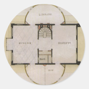 Vintage Architecture, Floor Plan and Greek Villa Classic Round Sticker