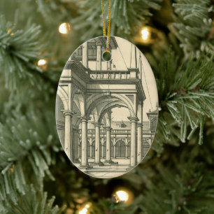 Vintage Architecture, Roman Courtyard with Columns Ceramic Tree Decoration