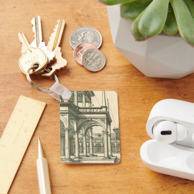 Vintage Architecture, Roman Courtyard with Columns Key Ring (Desk)
