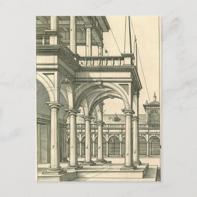 Vintage Architecture, Roman Courtyard with Columns Postcard (Front)