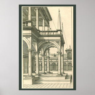 Vintage Architecture, Roman Courtyard with Columns Poster