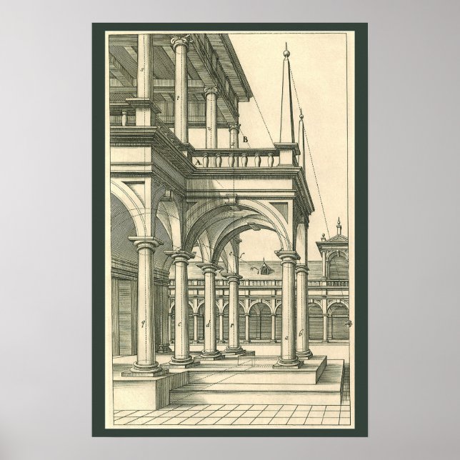 Vintage Architecture, Roman Courtyard with Columns Poster (Front)
