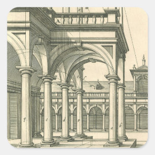Vintage Architecture, Roman Courtyard with Columns Square Sticker