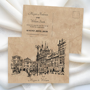 Vintage architecture wedding postcard