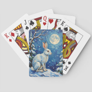 Vintage Arctic Hare in Winter Moonlight Christmas  Playing Cards