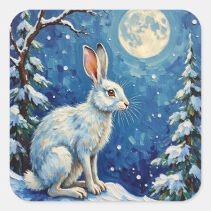 Vintage Arctic Hare in Winter Moonlight Christmas  Square Sticker