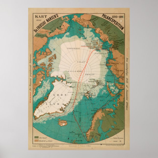 Vintage Arctic & North Pole Exploration Map (1896) Poster (Front)