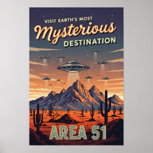Vintage Area 51 Retro UFO Alien Travel  Poster