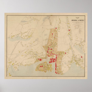 Vintage Arendal Norway Map (1884) Poster