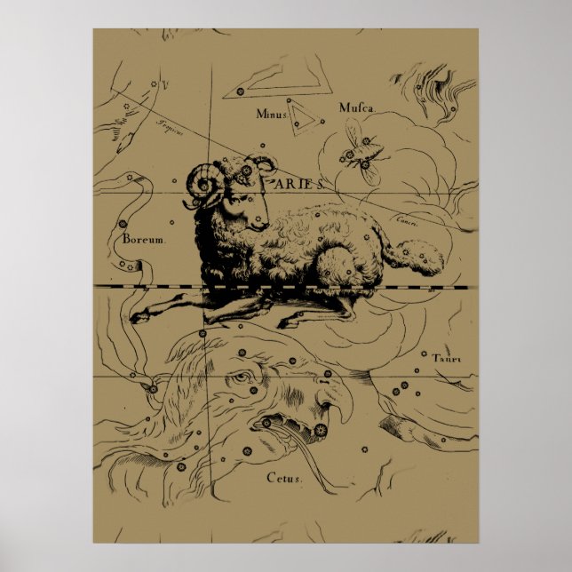 Vintage Aries Constellation Map Hevelius 1690 Poster (Front)
