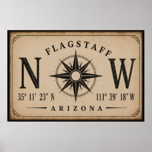 Vintage Arizona Coordinates Compass Poster