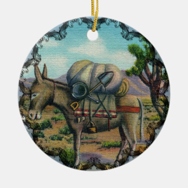 Vintage Arizona Desert and Donkey Ornament (Front)