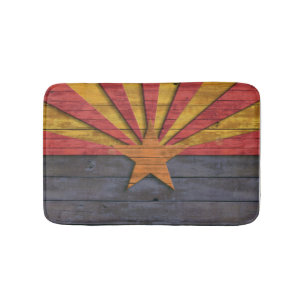 Vintage Arizona Flag Distressed Wood Look Bath Mat