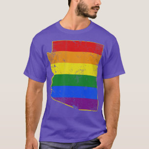Vintage Arizona Map LGBTQ Gay Pride Flag T-Shirt