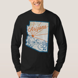Vintage Arizona State Map Hand Drawn Desert Landsc T-Shirt