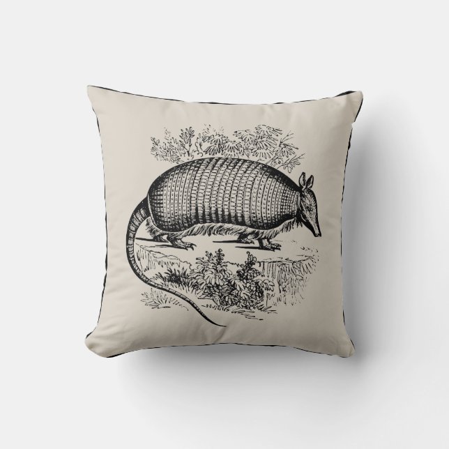 Vintage Armadillo Throw Pillow - Pick Your Colour (Front)