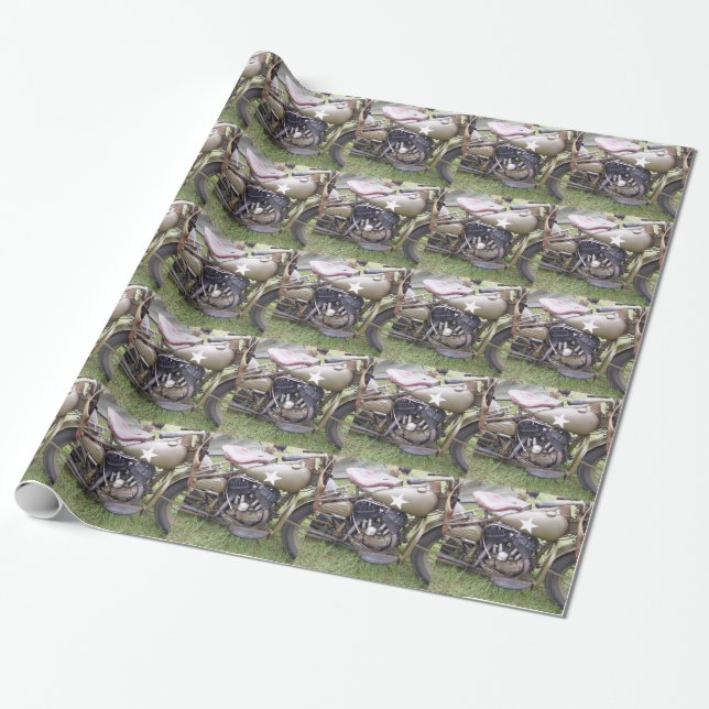 Vintage Army Motorcycle Wrapping Paper (Unrolled)