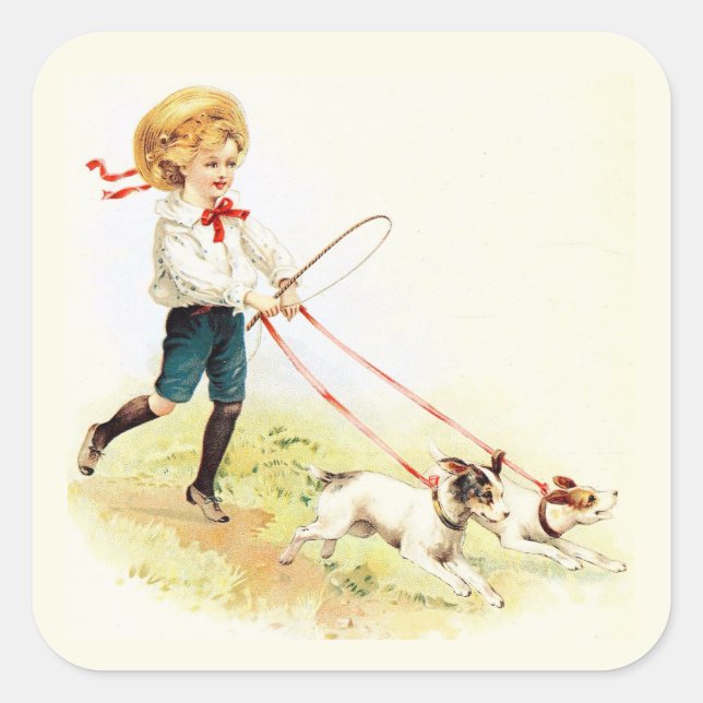 ~ VINTAGE ART 1905 ~ Friendly Animals ~ Square Sticker (Front)