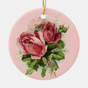Vintage Art Antique Roses Ceramic Tree Decoration