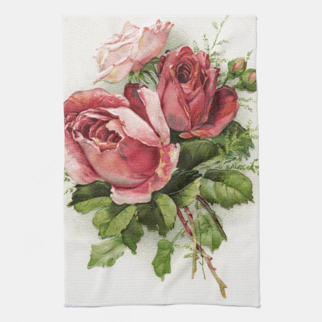 Vintage Art Antique Roses Tea Towel (Vertical)