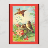 Vintage Art Birds and Flowers, Hello, Good Wishes