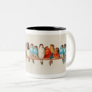 Vintage Art Birds – Colourful Retro Bird  Two-Tone Coffee Mug