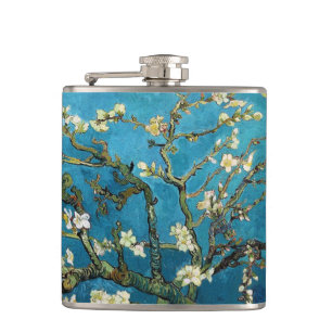 Vintage art Blossoming Almond Tree Van Gogh Hip Flask