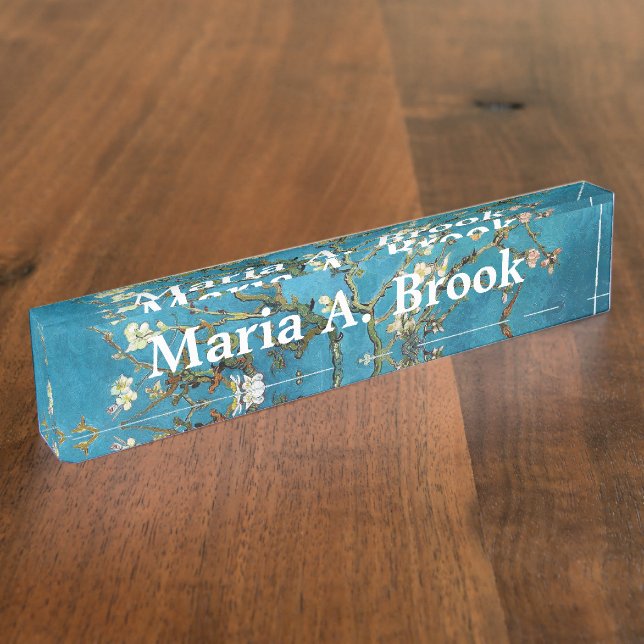 Vintage art Blossoming Almond Tree Van Gogh Nameplate (Side)