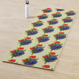 Vintage Art Blue Iris Flower Bouquet Pattern Yoga Mat