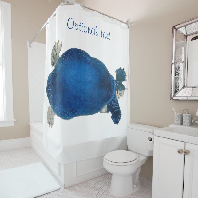 Vintage Art Blue Sea Turtle Shower Curtain (In Situ)