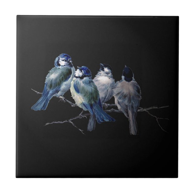 vintage art bluebirds on branch tile (Front)