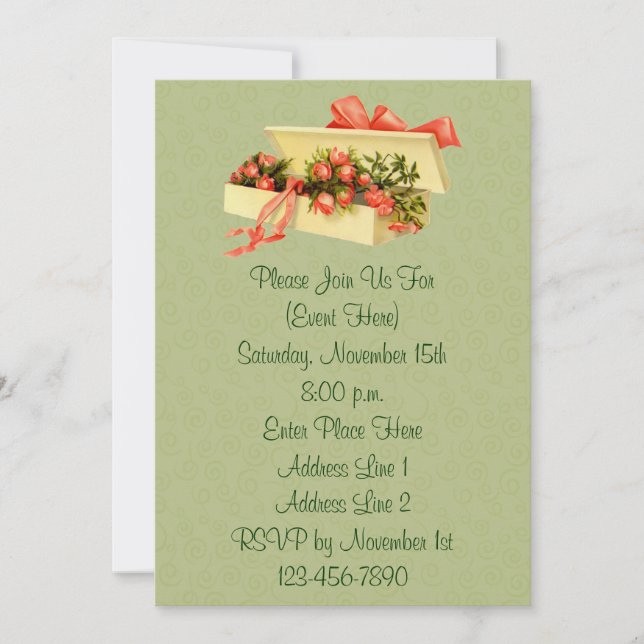 Vintage Art Box Of Roses Floral Party Invitation (Front)
