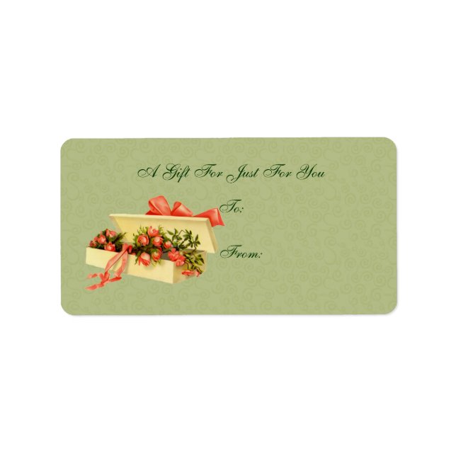Vintage Art Box Of Roses Gift Tag (Front)