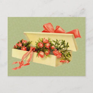 Vintage Art Box Of Roses Postcard