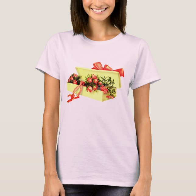 Vintage Art Box Of Roses  T-Shirt (Front)