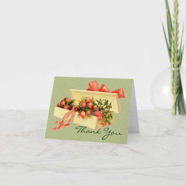 Vintage Art Box Of Roses Thank You Card (Front)