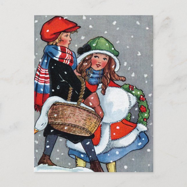Vintage Art boy_n_girl_christmas Holiday Postcard (Front)