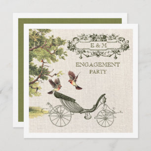Vintage Art Burlap Texture Engagement Party Invitation